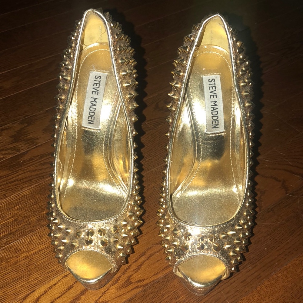 Steve Madden gold spiked stilettos.